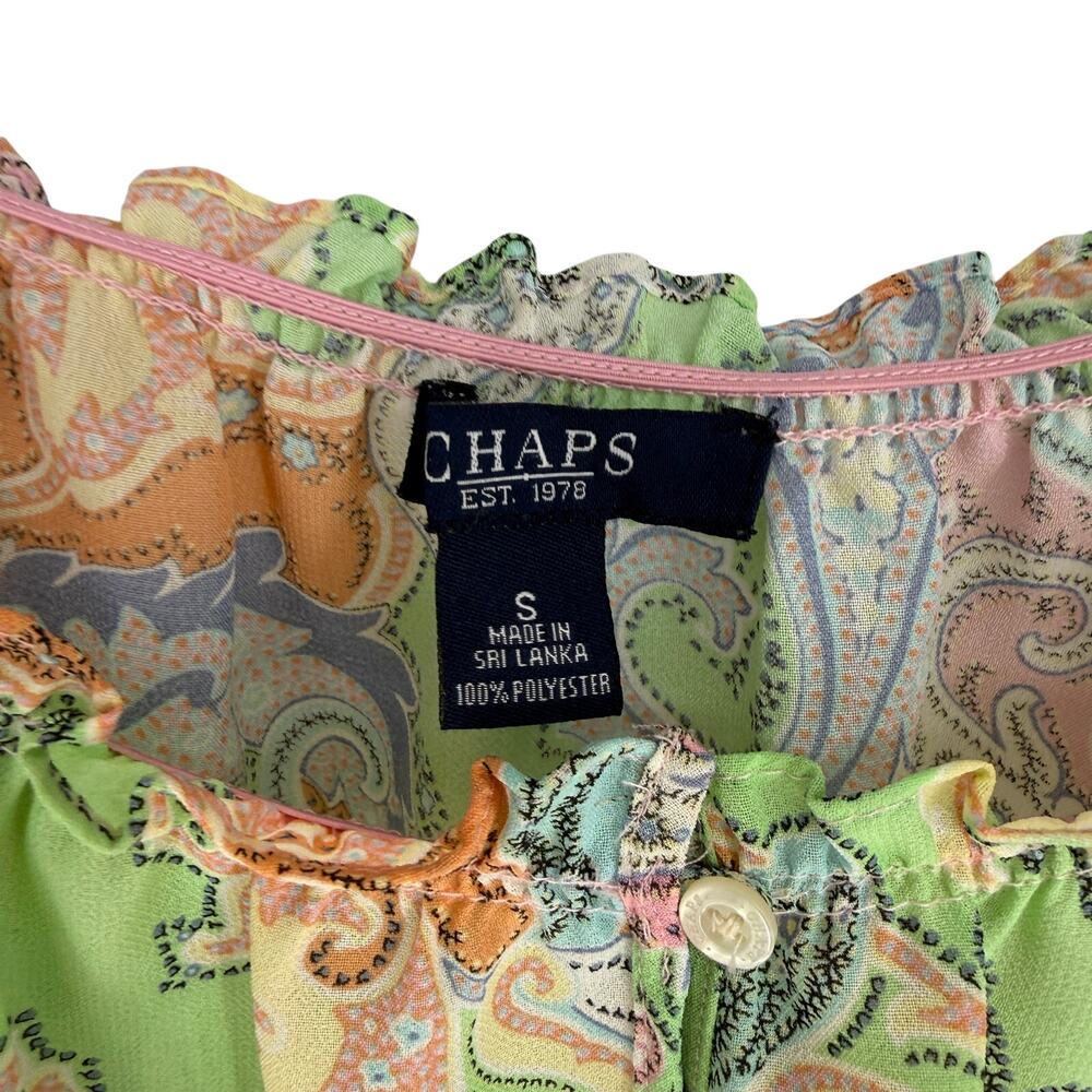 Chaps Y2K Paisley Flowy Blouse Top Womens Small Green Pink Blue Boho Retro - Picture 2 of 9